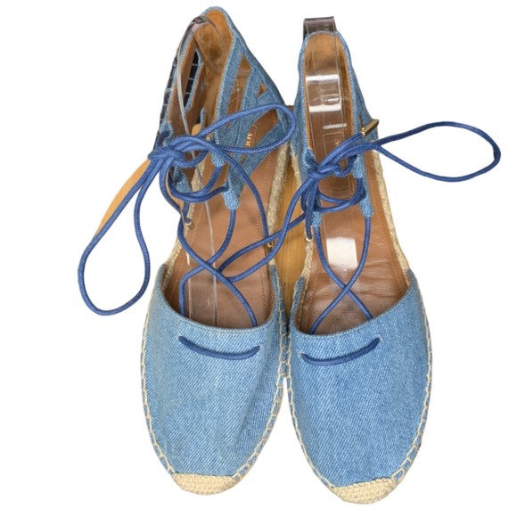 Aquazzura Women Belgravia Blue Denim Espadrilles Sandals Size 36.5 100% Auth - Picture 6 of 11